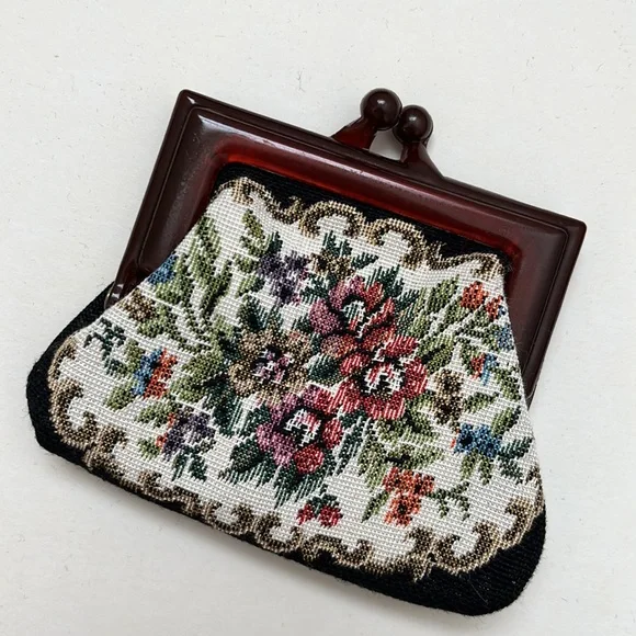 Vintage Tapestry Matching Set Purse Handbag Clutch Coin Purse Glasses Pouch 3pc - Picture 6 of 10
